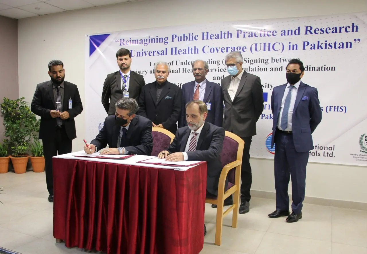 Signing of the Memorandum of Understanding between the Ministry of National Health Services and Shifa Tameer-e-Millat University