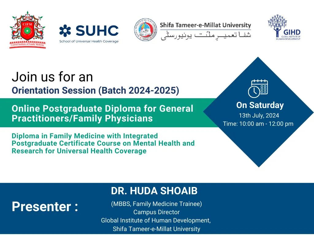 Orientation session announcement for the Diploma in Family Medicine, Batch 2024–2025