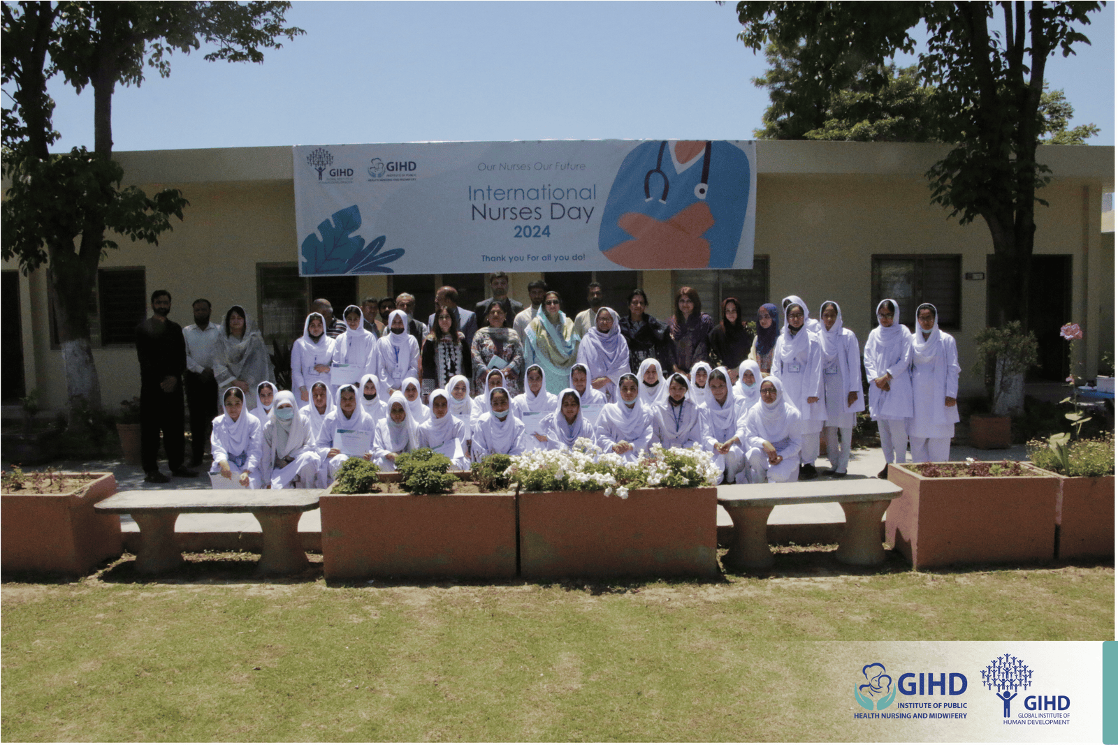 LHV and CMW students at IPHNM Mandra campus, Rawalpindi, International Nurses Day 2024