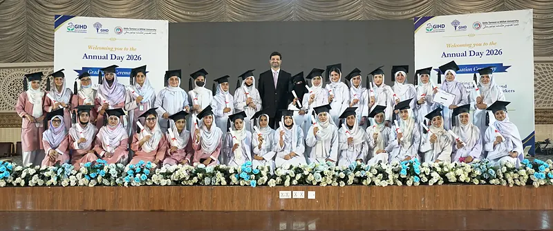 IPHNM LHV and CMW graduates on stage at Annual Day 2026 graduation ceremony, GIHD Mandra campus